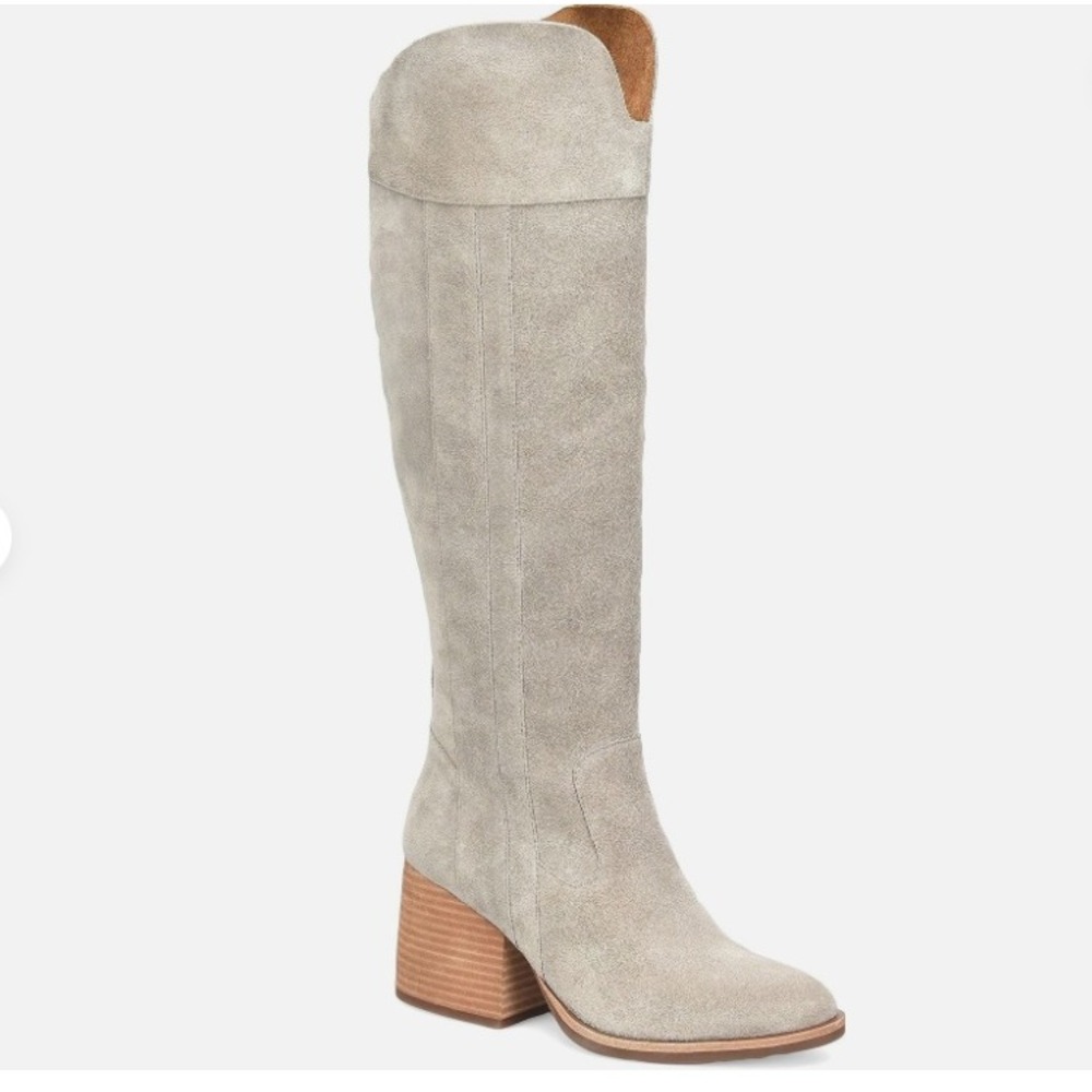 Kork-Ease Women Avril Gray Taupe Knee High Suede Leather Block Heel Boots 9M NEW - Picture 1 of 9
